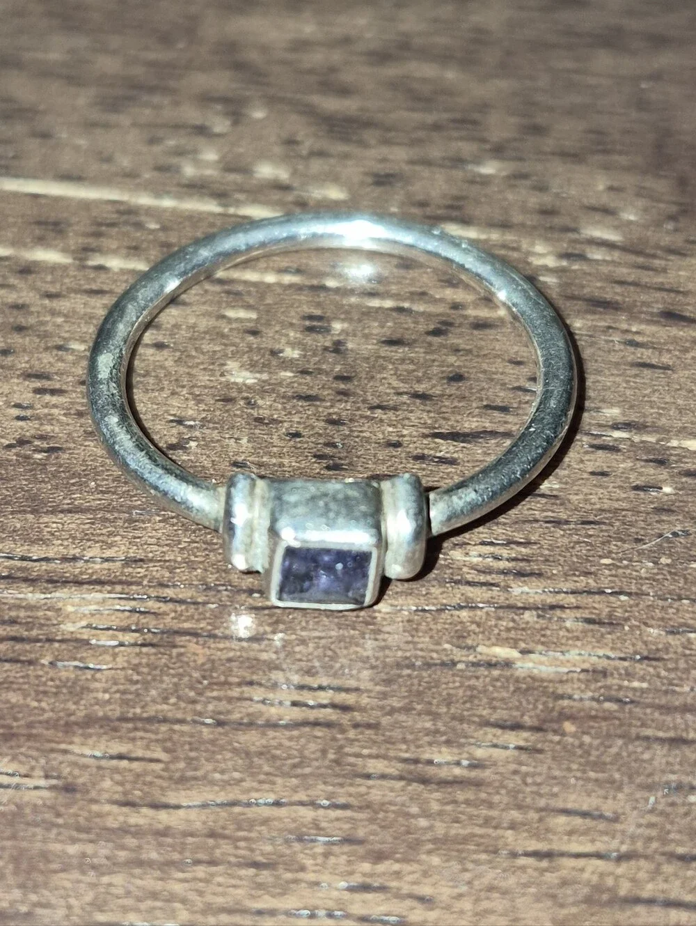 Sterling Silver Square Purple Stone Stackable Ring